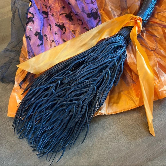 Girls Witch Halloween Costume with Light Up Dress Hat with Broom Size Medium - Picture 3 of 12